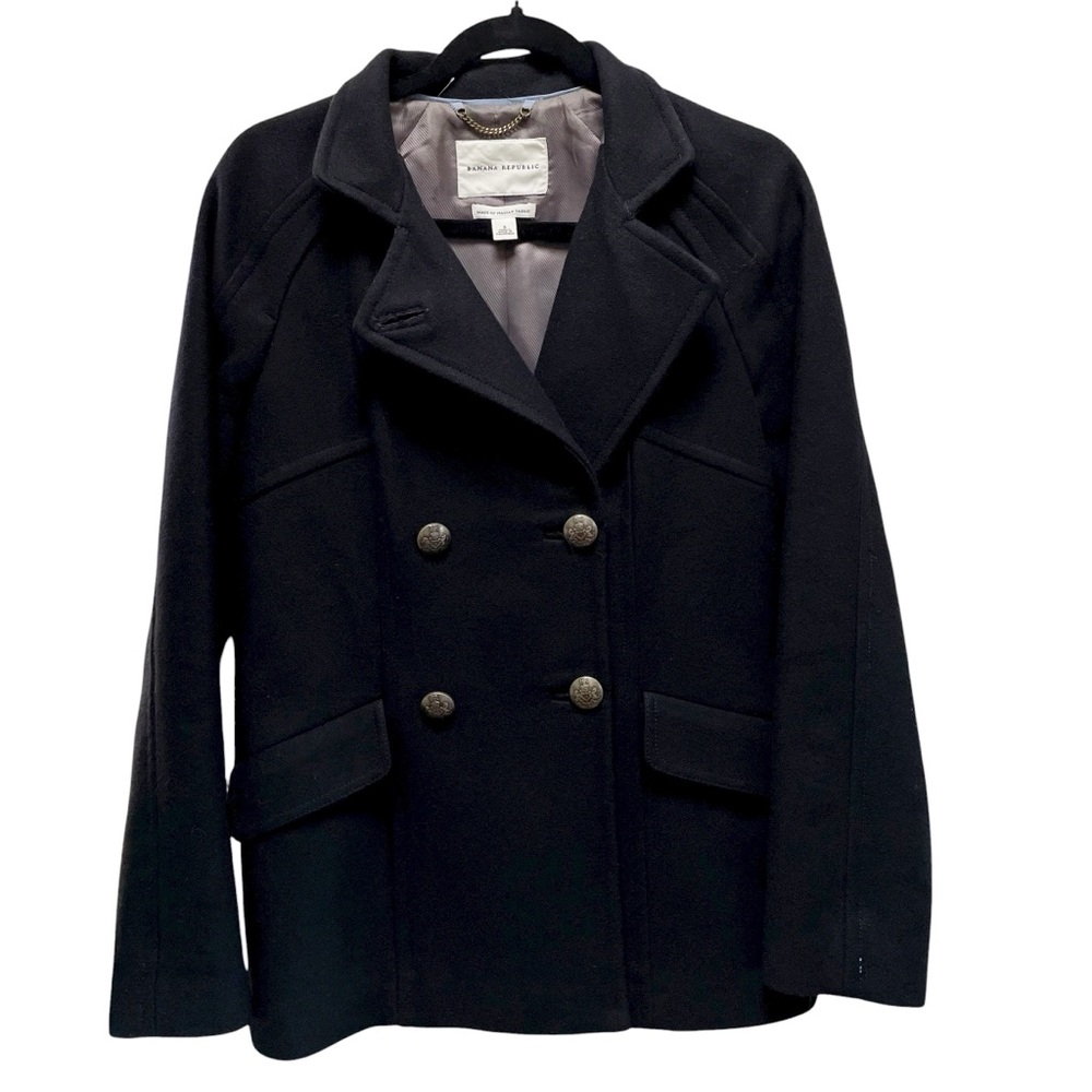 BANANA REPUBLIC Black Italian Wool Double Breasted Pea Coat Jacket Small